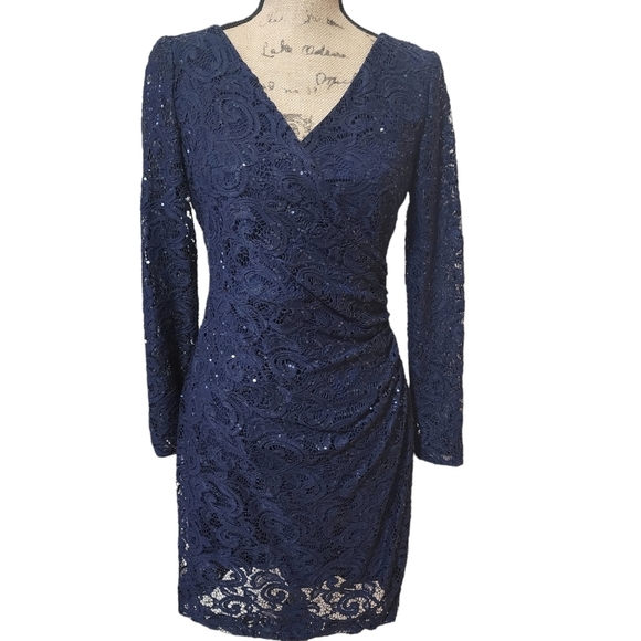 Lauren Ralph Lauren Dresses & Skirts - LRL Sequinned Ruched Navy Long Sleeve Mini Dress - 10P